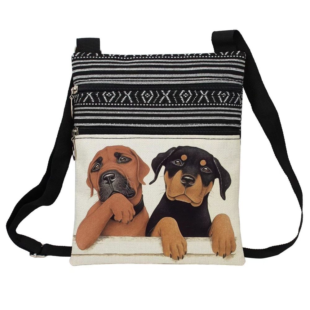 Cartoon Rottweiler Messenger Bag Small Ethnic Pattern Printed Adjustable o_o